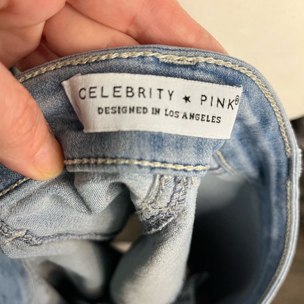 Celebrity Pink Mini Skirt. Light denim, Size 3/26 - Picture 4 of 4